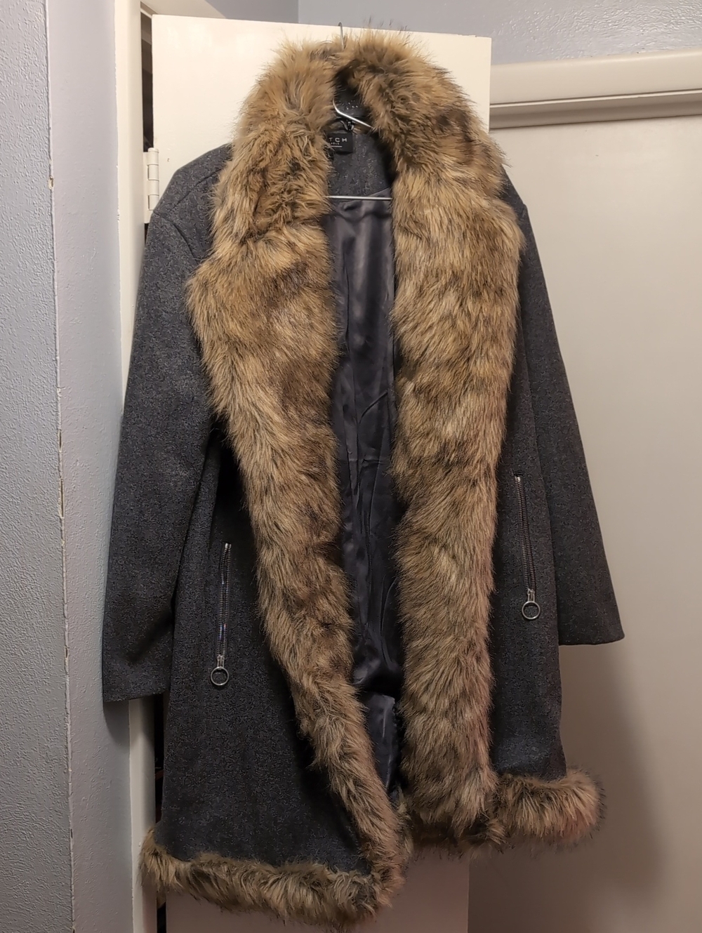Witchery Faux Fur Trim Gray Coat